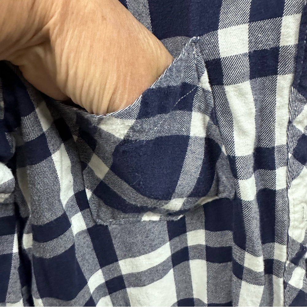 Aerie Cotton Blue White Flannel Plaid Button Up Long Sleeve Short Romper Large - Picture 6 of 13